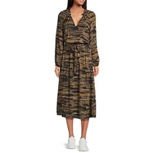 Anthropologie Cloth & Stone Size‎ L Ruffled V-Neck Belted Midi Dress